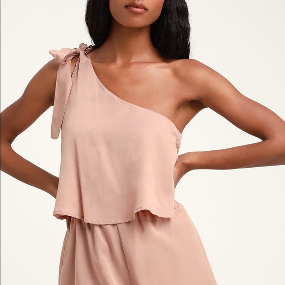 NWT | Lulu’s One Shoulder Dusty Rose Romper - Picture 2 of 5